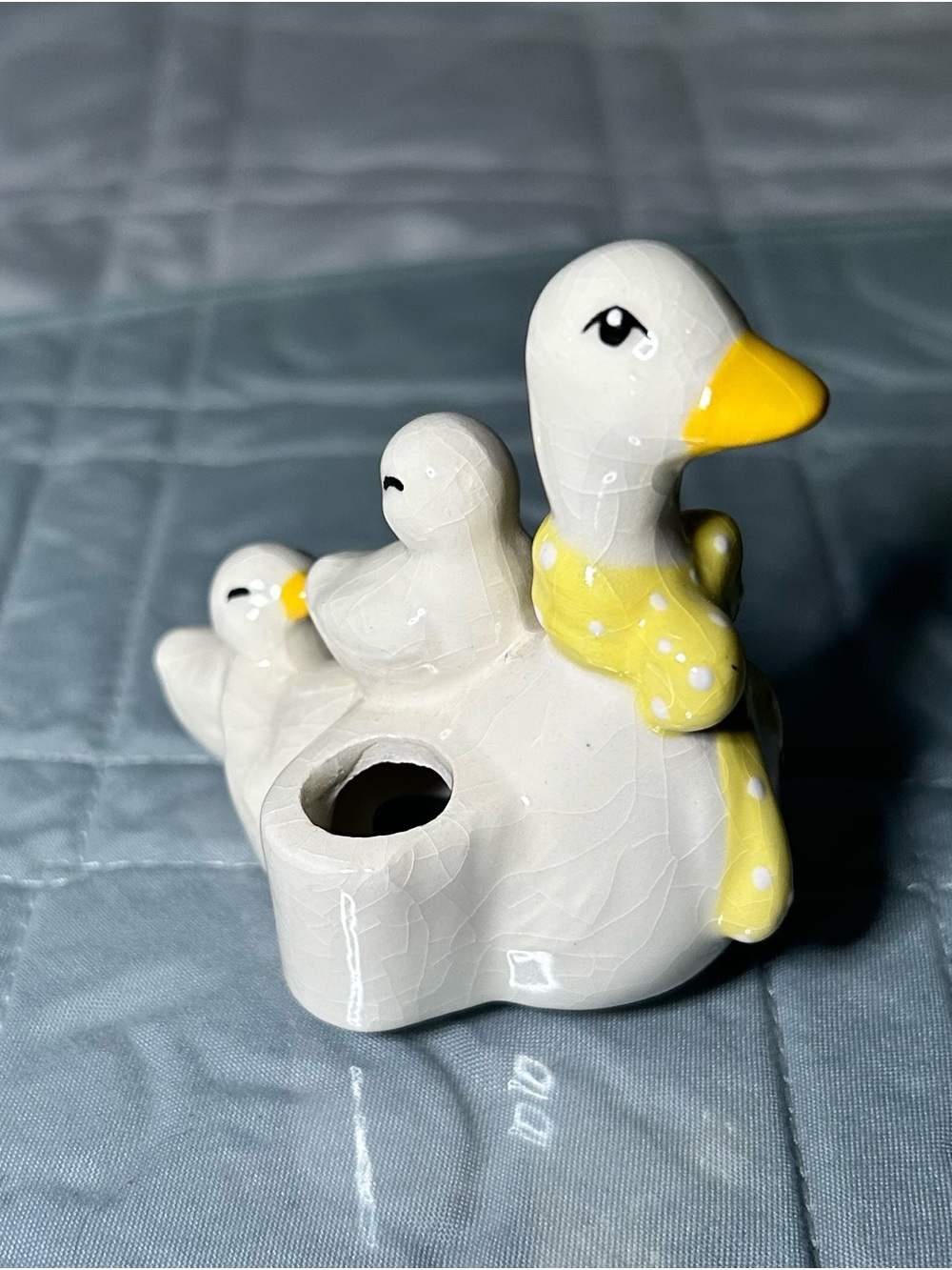 Ceramic Duck Family Toothpick Holder - White & Yellow